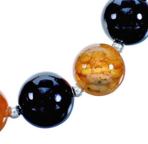 Fire Agate And Onyx Sterling Silver Bead Necklace BX116291